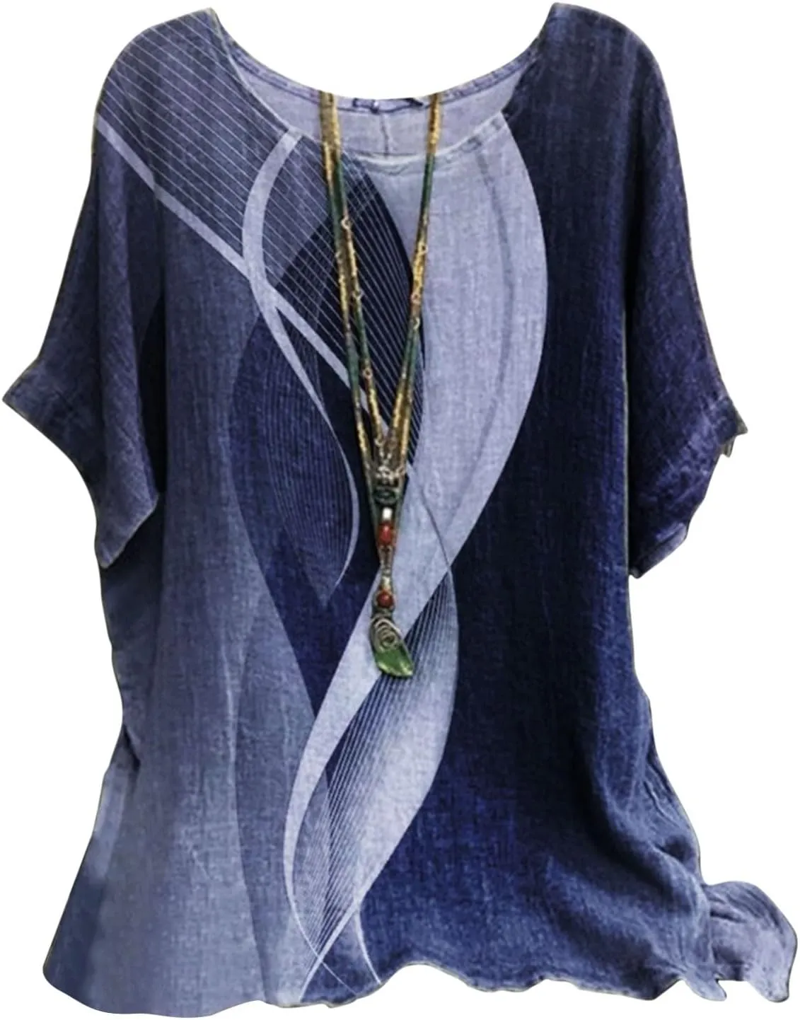 Women's Boho Floral Print Short Sleeve Linen Shirts Loose Fit Crewneck Tie Dye Summer Blouses Soft Breathable T-Shirt
