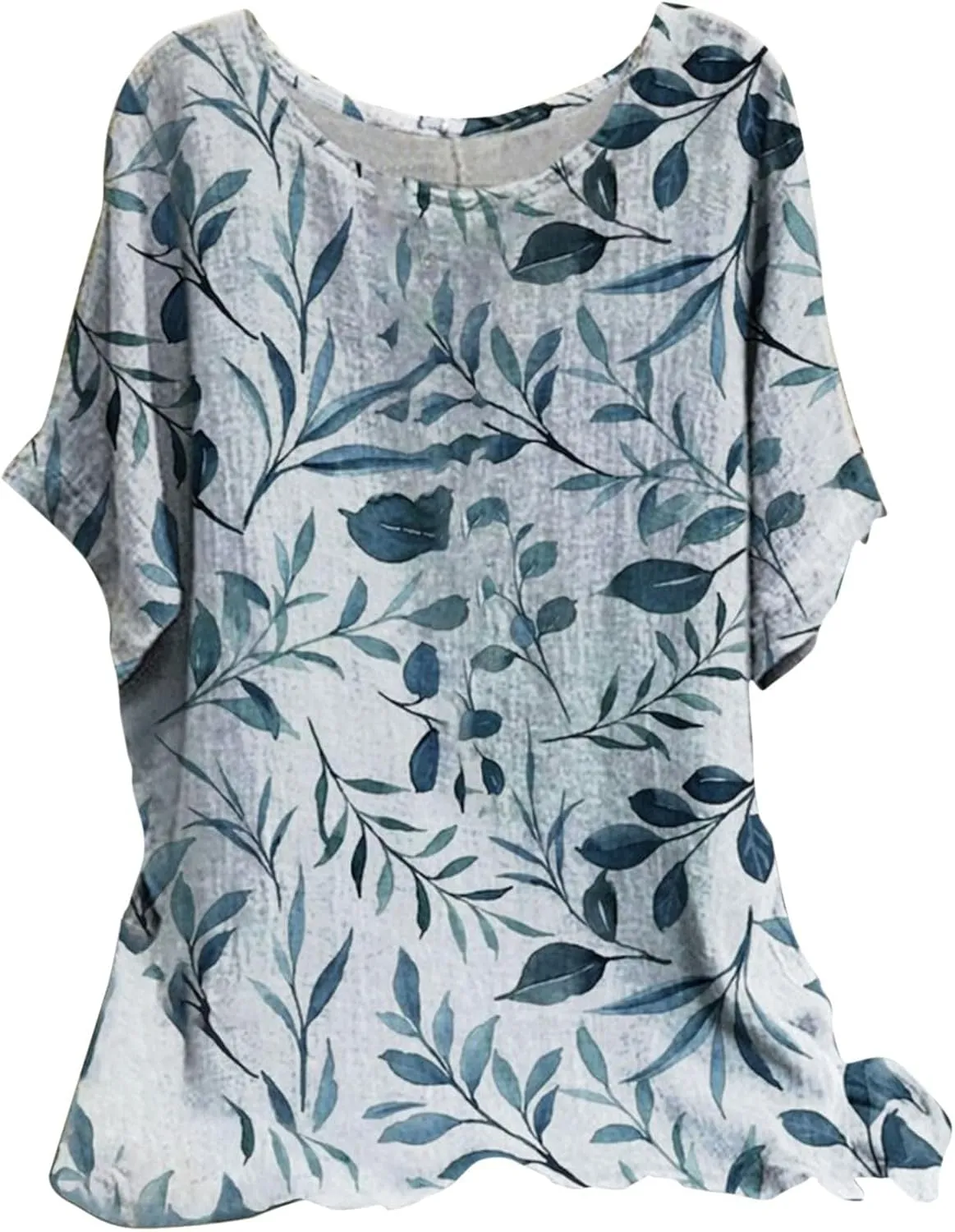 Women's Boho Floral Print Short Sleeve Linen Shirts Loose Fit Crewneck Tie Dye Summer Blouses Soft Breathable T-Shirt