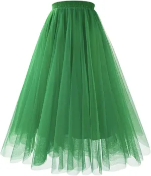 Womens Casual Long Pleated Skirt Fashion Solid Versatile Mesh Skirt High Waist Slimming A Line Fairy Skirt Tulle Skirt