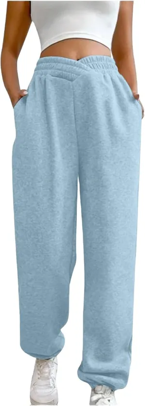 Womens Casual Pants V Crossover Waist Sweatpants Cinch Bottom Workout Trousers Baggy Y2K Jogger