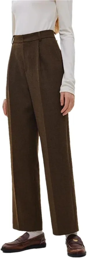 Women's Classic High Waist Wool Straight Pants Retro Padded Trousers