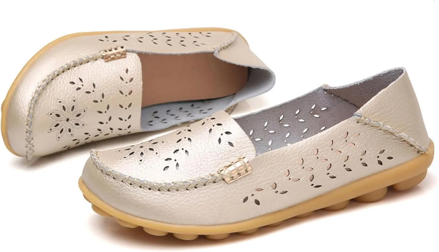 Women's Comfort Walking Cute Flat Loafer Casual Round Toe Boat Shoe Driving Flats, Soft Slip On Walking Shoes Trendy Hollow Out Pattern Backless Breathable Flat Sandals