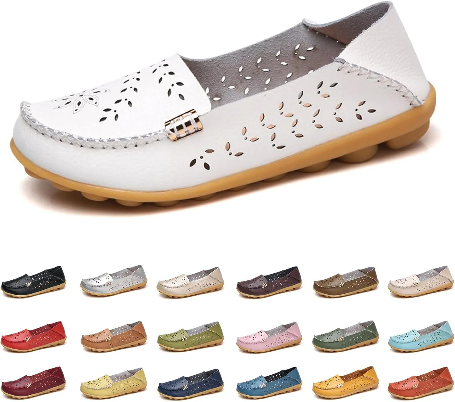 Women's Comfort Walking Cute Flat Loafer Casual Round Toe Boat Shoe Driving Flats, Soft Slip On Walking Shoes Trendy Hollow Out Pattern Backless Breathable Flat Sandals