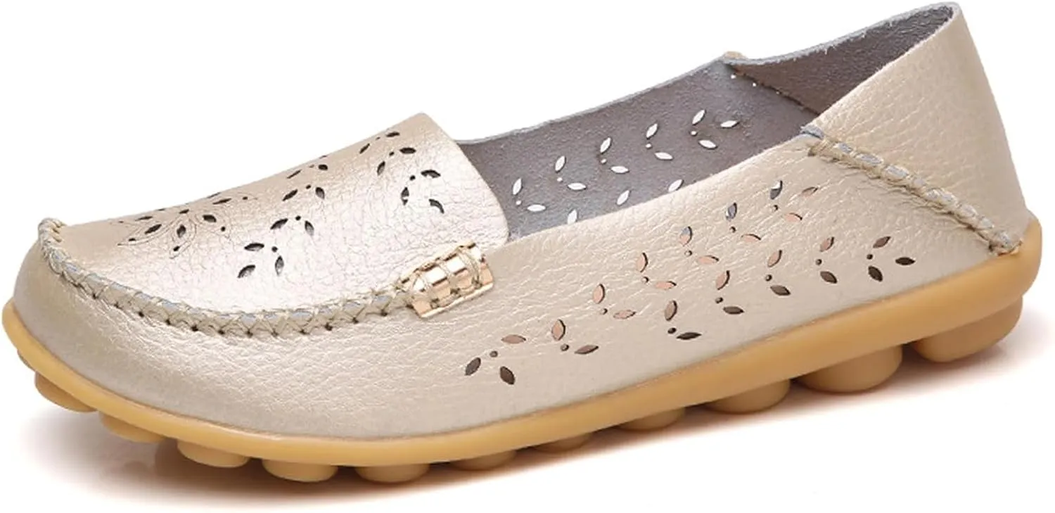 Women's Comfort Walking Cute Flat Loafer Casual Round Toe Boat Shoe Driving Flats, Soft Slip On Walking Shoes Trendy Hollow Out Pattern Backless Breathable Flat Sandals