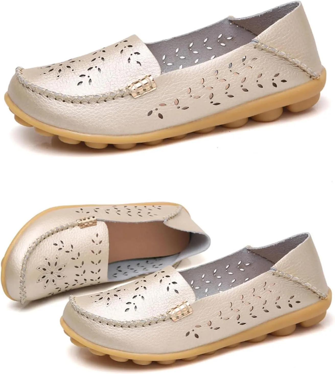 Women's Comfort Walking Cute Flat Loafer Casual Round Toe Boat Shoe Driving Flats, Soft Slip On Walking Shoes Trendy Hollow Out Pattern Backless Breathable Flat Sandals