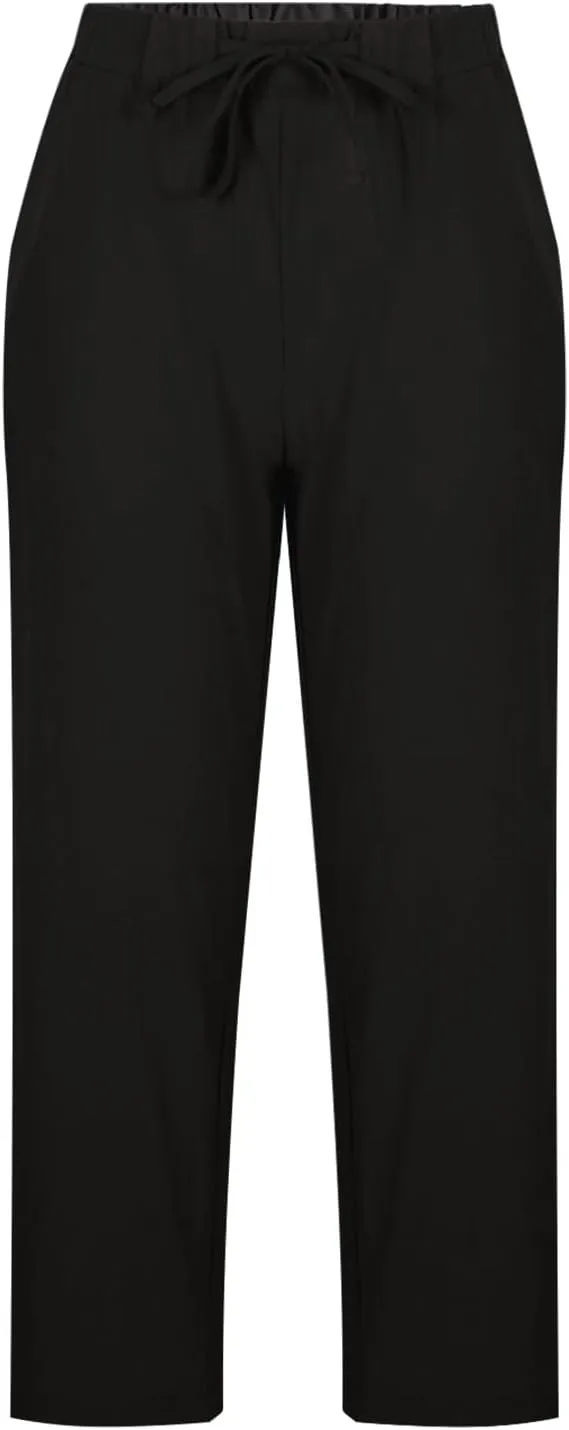 Women's Cotton Linen Pants Plus Cropped Pants Summer Lightweight Pants Classic Straight Leg Trousers Elastic Waist Pants