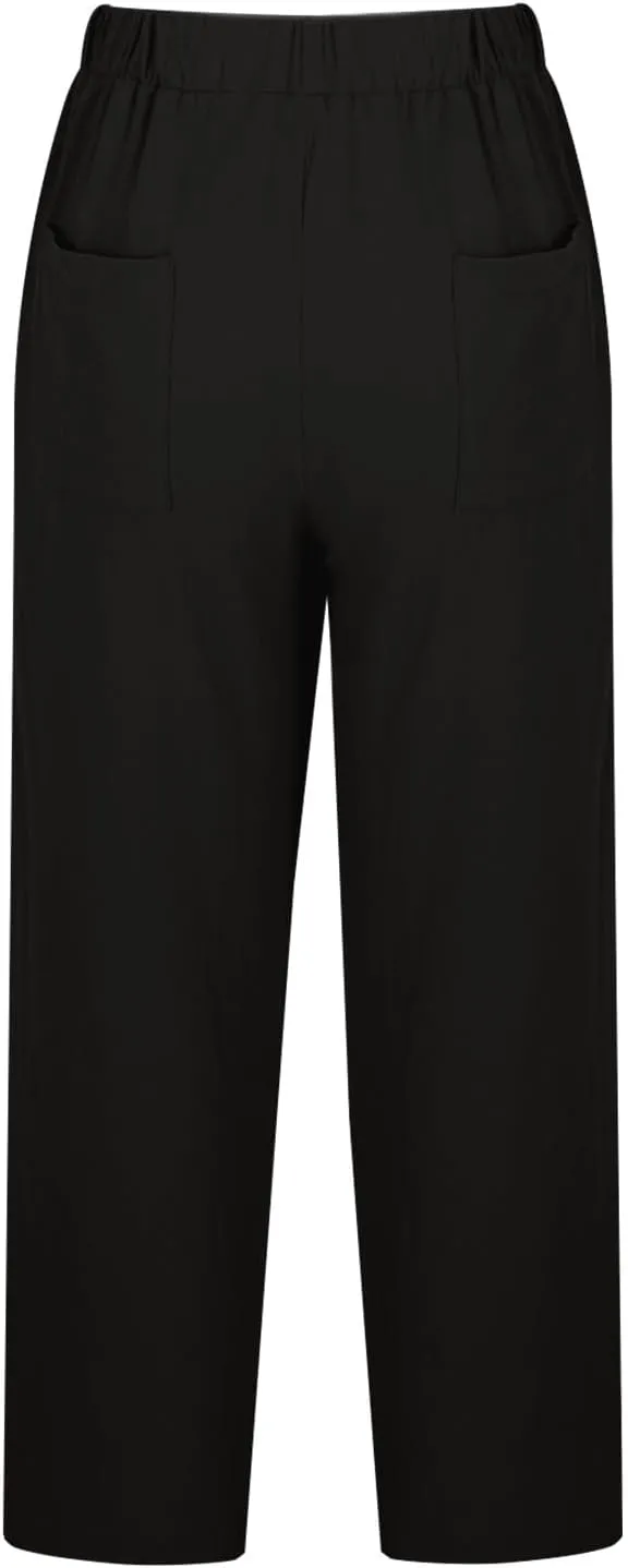Women's Cotton Linen Pants Plus Cropped Pants Summer Lightweight Pants Classic Straight Leg Trousers Elastic Waist Pants