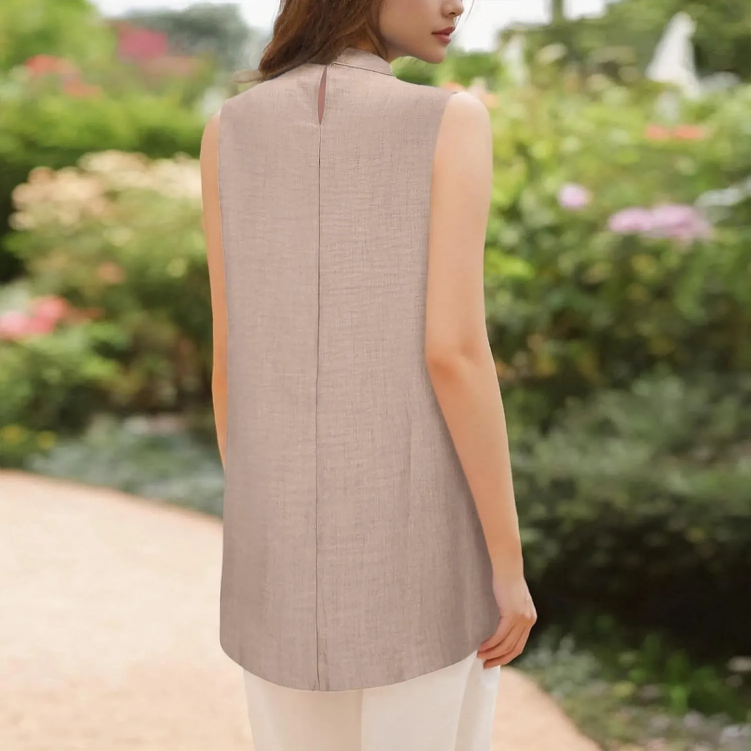 Women's Crew Neck Sleeveless Casual Tank Tops Summer Irregular Going Out Tank Tops Slim Solid Color Trendy