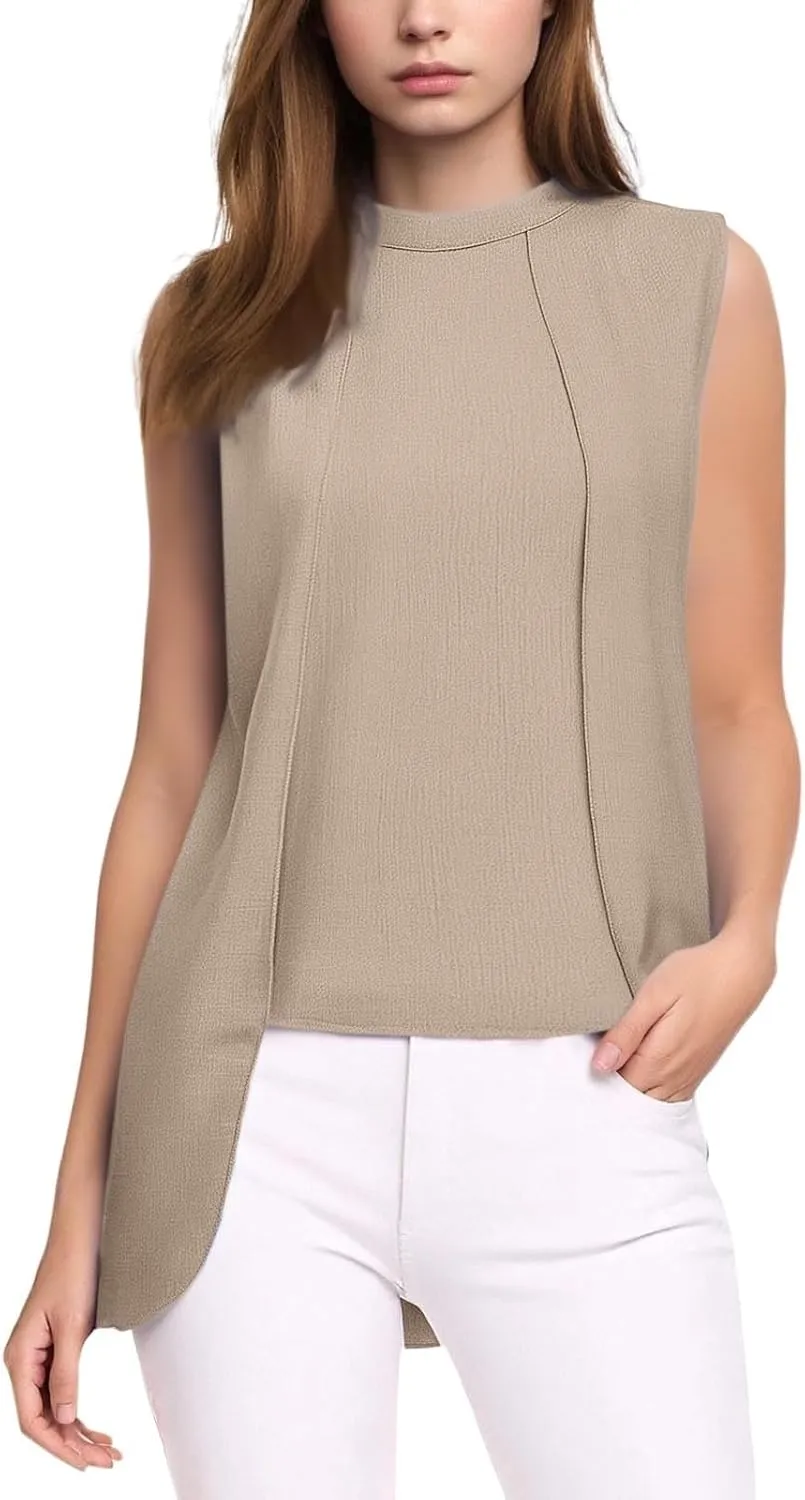 Women's Crew Neck Sleeveless Casual Tank Tops Summer Irregular Going Out Tank Tops Slim Solid Color Trendy