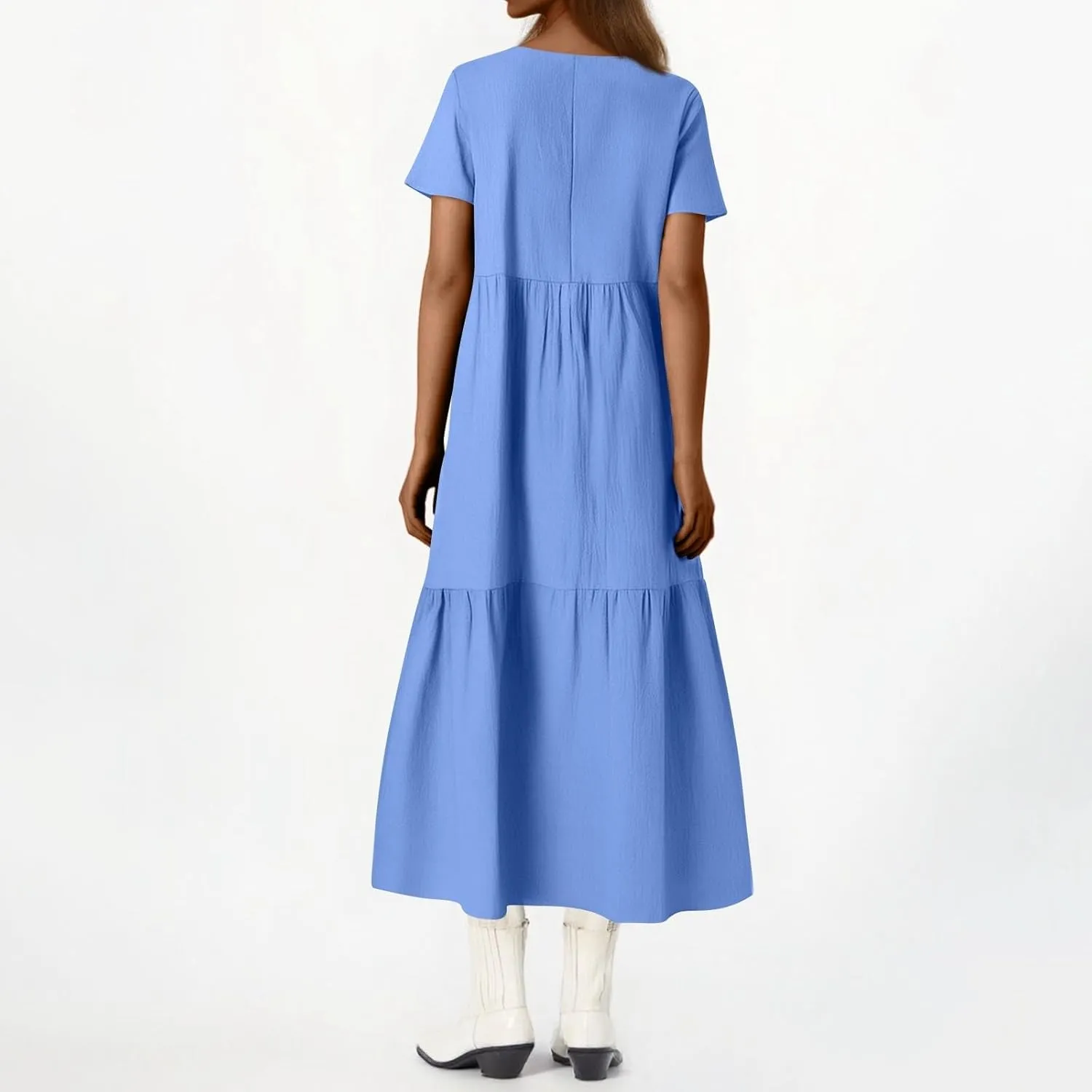 Women's Dresses Plus Size V Neck Short Sleeve Maxi Dress Loose Fit Floor Maxi Dress Ruffle Flowy Swing Sundress 2025