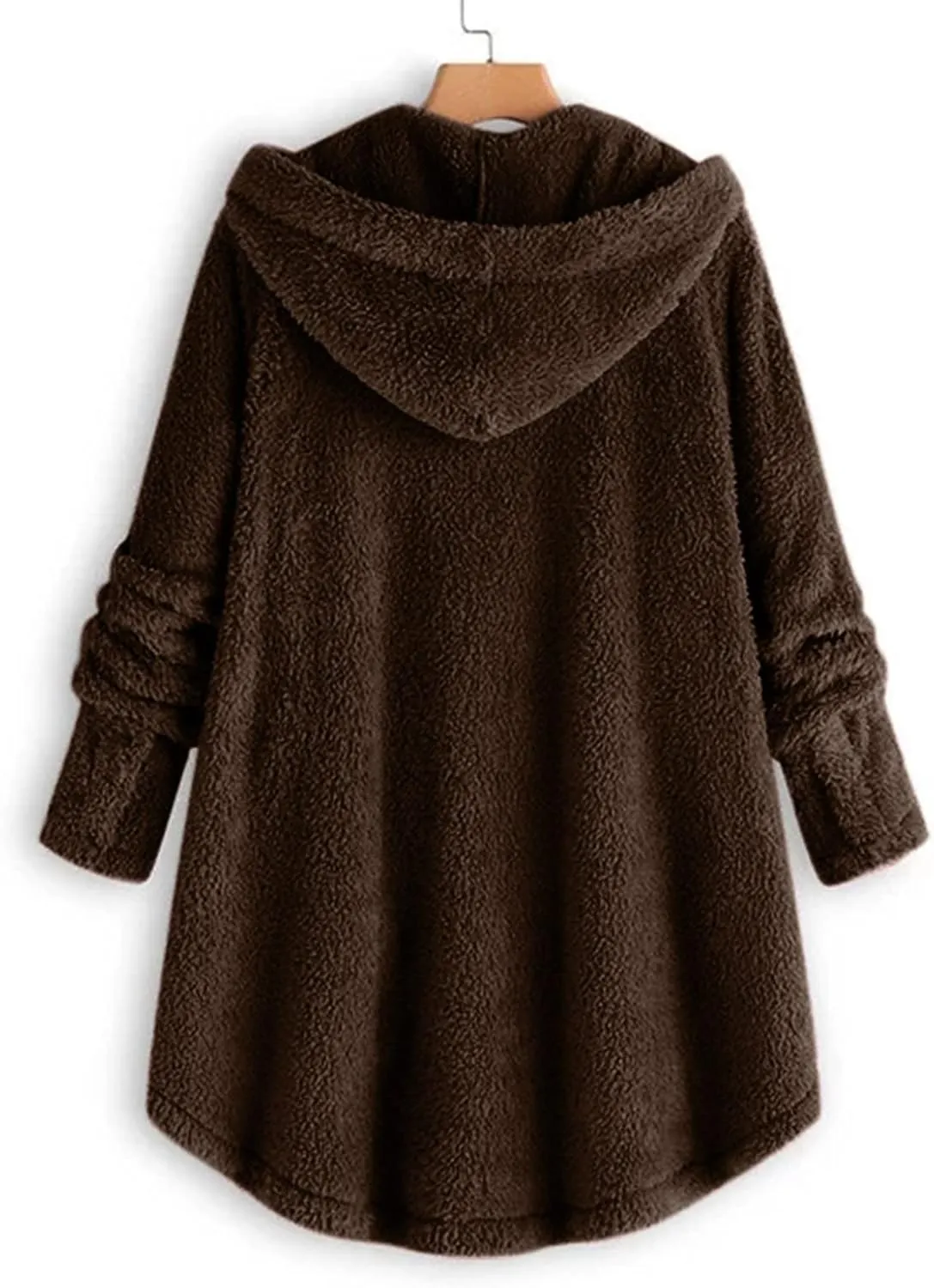 Women's Fashion Winter Coat Long Sleeve Hooded Button Faux Shearling Shaggy Oversized Shacket Jacket