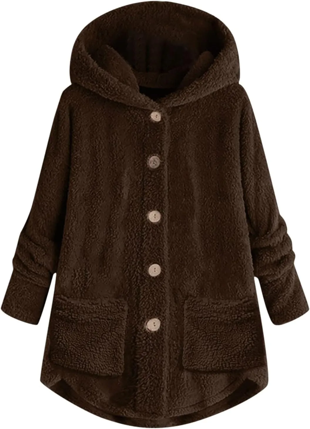 Women's Fashion Winter Coat Long Sleeve Hooded Button Faux Shearling Shaggy Oversized Shacket Jacket