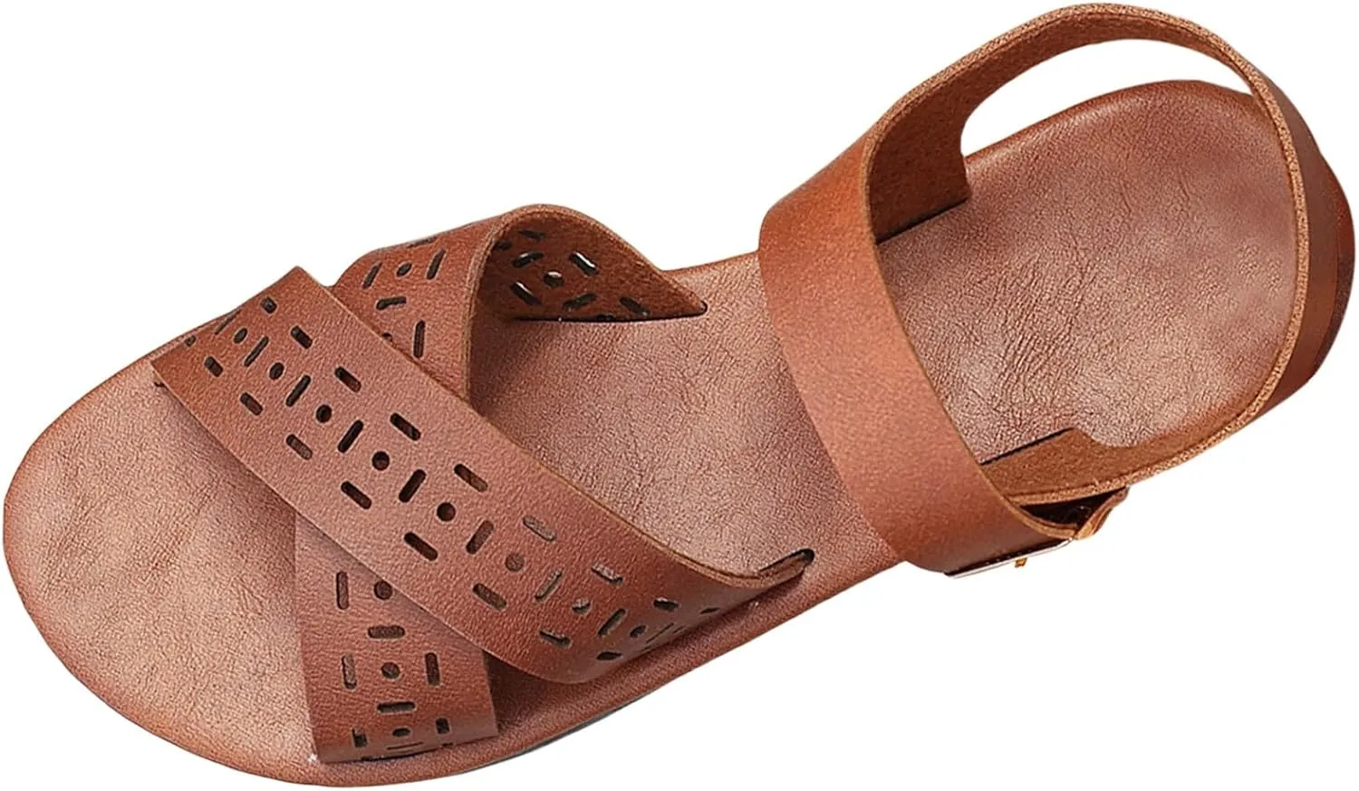 Women's Flat Sandals Comfortable Open Toe Casual Cross Strap Dress Sandal Summer Wide Width Vacation Beach Shoes Leather Fish Mouth Flats