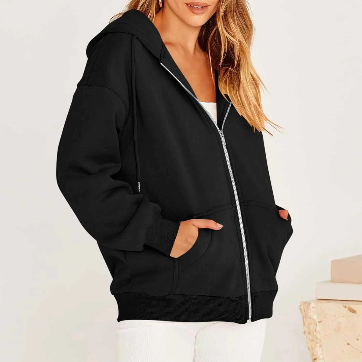 Women's Full Zip Up Hoodie Long Sleeve Hooded Sweatshirts Pockets Jacket Casual Coat Fall Outfits 2024 Trendy