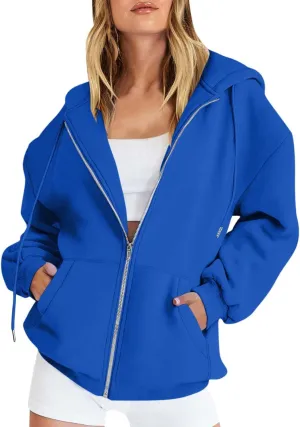Women's Full Zip Up Hoodie Long Sleeve Hooded Sweatshirts Pockets Jacket Casual Coat Fall Outfits 2024 Trendy