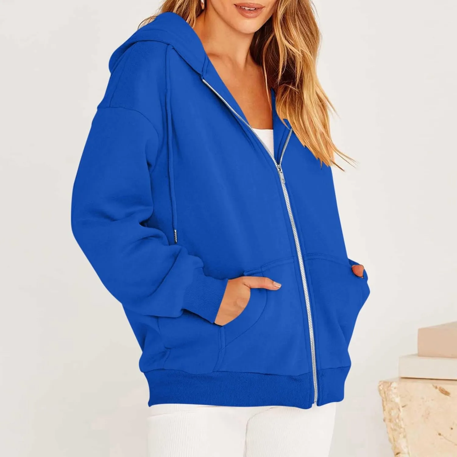 Women's Full Zip Up Hoodie Long Sleeve Hooded Sweatshirts Pockets Jacket Casual Coat Fall Outfits 2024 Trendy
