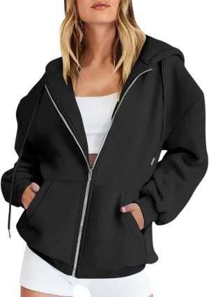 Women's Full Zip Up Hoodie Long Sleeve Hooded Sweatshirts Pockets Jacket Casual Coat Fall Outfits 2024 Trendy