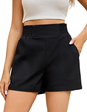 Women's High Waisted Shorts Casual Elastic Waist Shorts Woman Lounge Wide Leg Solid Shorts with Pockets