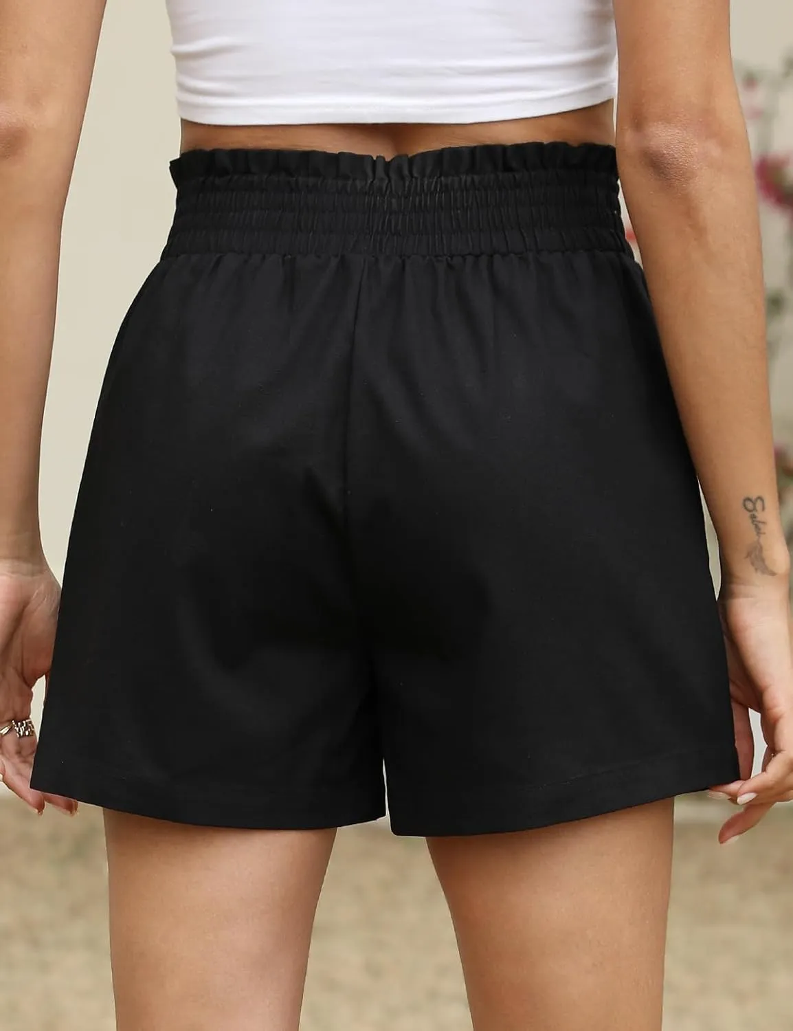 Women's High Waisted Shorts Casual Elastic Waist Shorts Woman Lounge Wide Leg Solid Shorts with Pockets