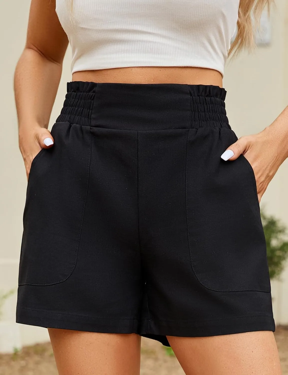 Women's High Waisted Shorts Casual Elastic Waist Shorts Woman Lounge Wide Leg Solid Shorts with Pockets