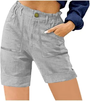 Women's High Waisted Shorts with Pockets Casual Button Loose Fit Pants 2025 Trendy Elastic Waist Beach Lounge Bottoms