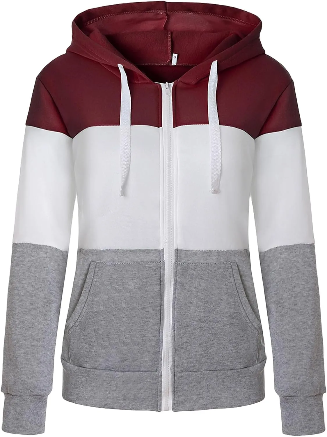 Womens Hooded Sweatshirts Color Block Full Zip Up Jackets Long Sleeve Striped Coats Drawstring Outwear with Pockets
