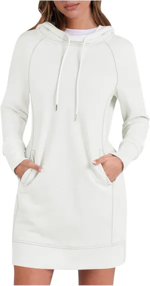 Womens Hoodie Dress for Fall Long Sleeve Hoodies Mini Dresses Fleece Casual Hoodie with Pockets 2024 Fashion