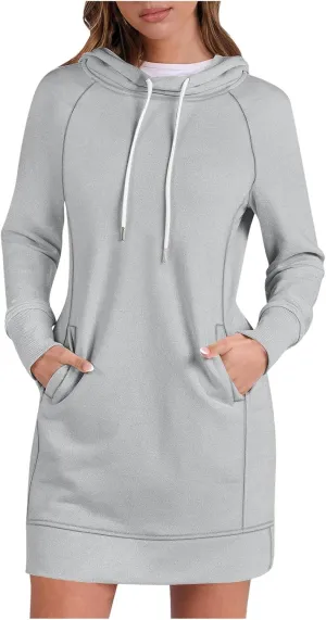 Womens Hoodie Dress for Fall Long Sleeve Hoodies Mini Dresses Fleece Casual Hoodie with Pockets 2024 Fashion