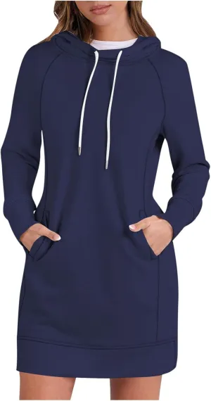 Womens Hoodie Dress for Fall Long Sleeve Hoodies Mini Dresses Fleece Casual Hoodie with Pockets 2024 Fashion