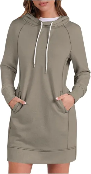 Womens Hoodie Dress for Fall Long Sleeve Hoodies Mini Dresses Fleece Casual Hoodie with Pockets 2024 Fashion