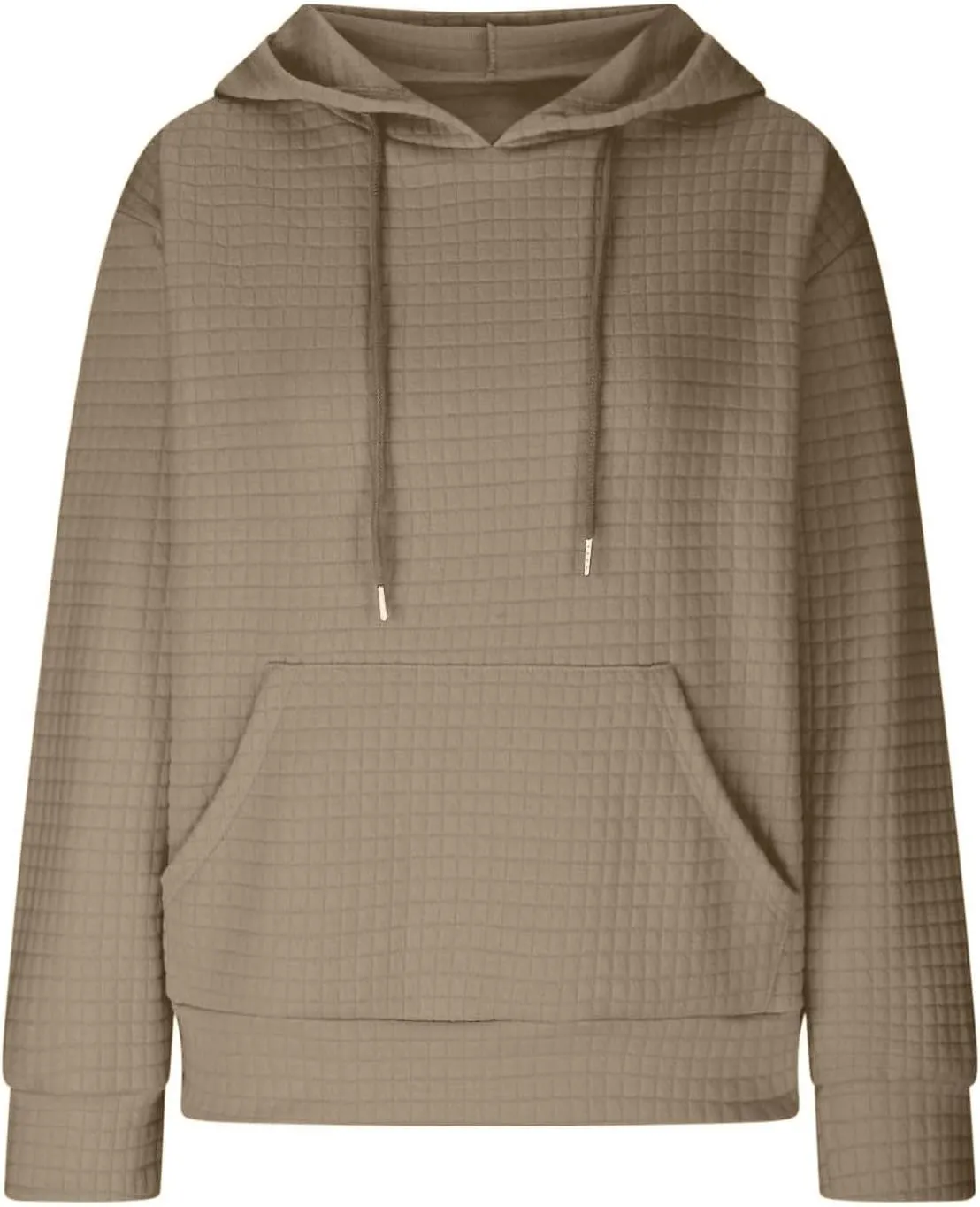 Womens Hoodies Casual Long Sleeve Drawstring Waffle Knit Pullover Tops Loose Hooded Sweatshirt with Pocket Fall Clothes