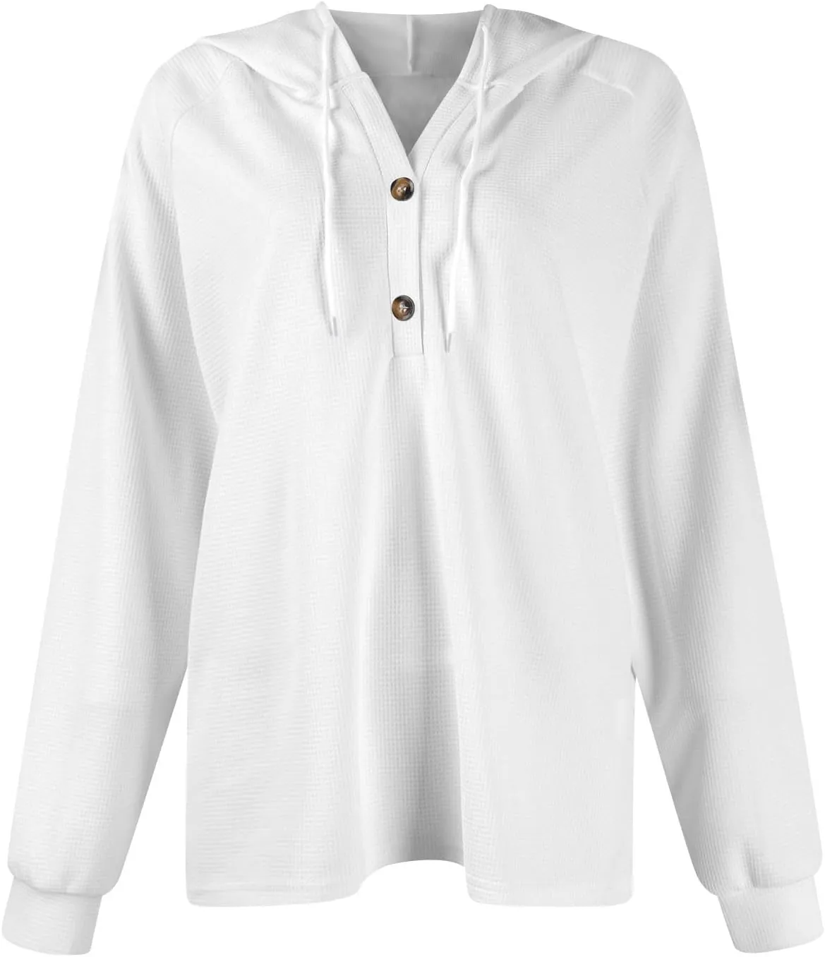 Womens Hoodies Hoodies for Women Waffle Knit Drawstring Button V Neck Long Sleeve Casual Pullover Sweatshirt Hooded Tops