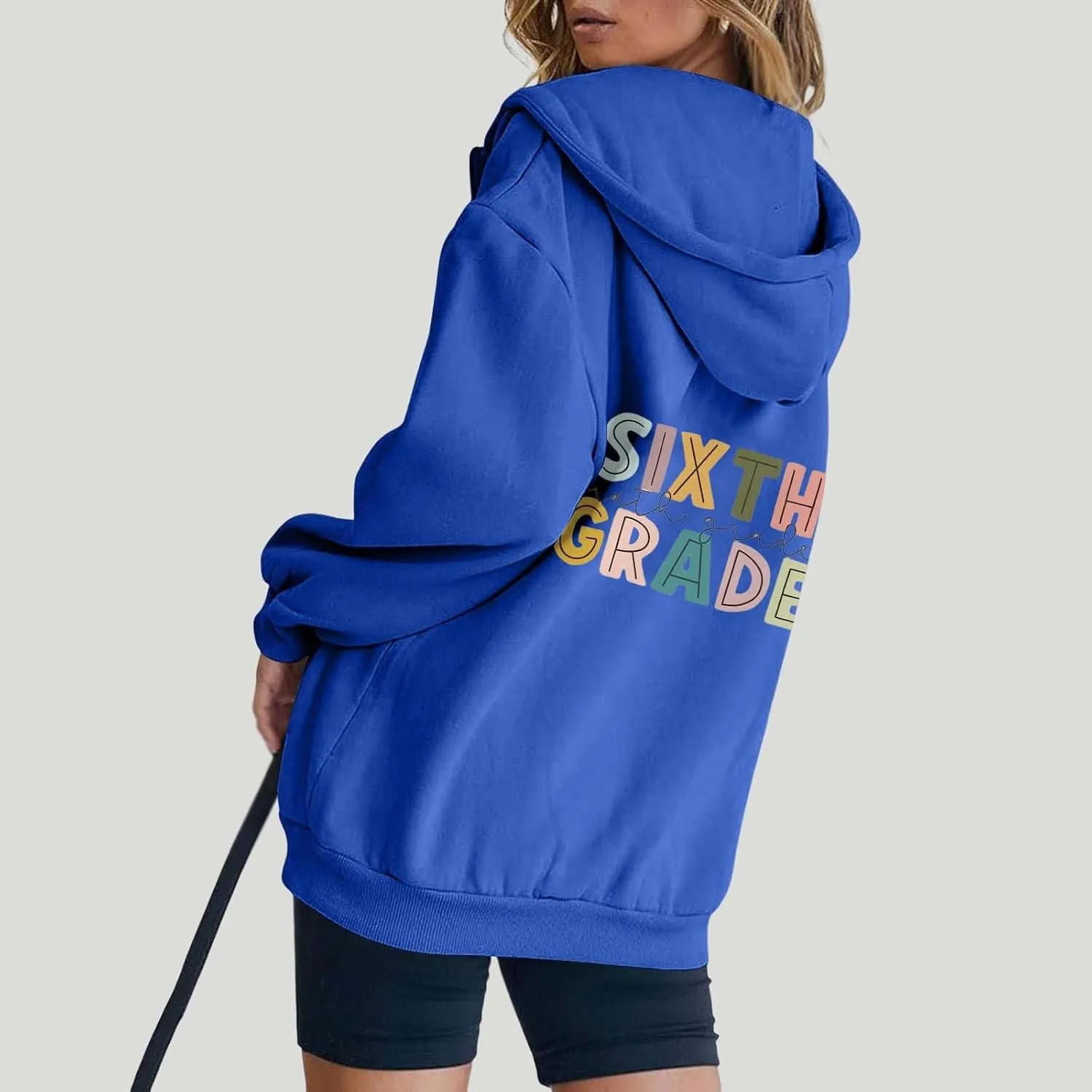 Womens Hoodies Letter Print Drawstring Long Sleeve Hooded Sweatshirt Autumn Casual Coat Zip Up Jackets with Pocketes