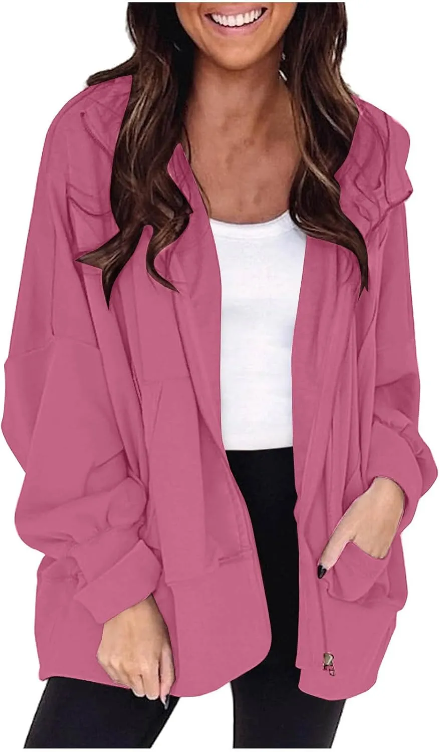 Womens Hoodies Oversized Sweatshirt Loose Casual Long Sleeve Zip Up Fall Outfits Fashion Jackets Outwear with Pockets