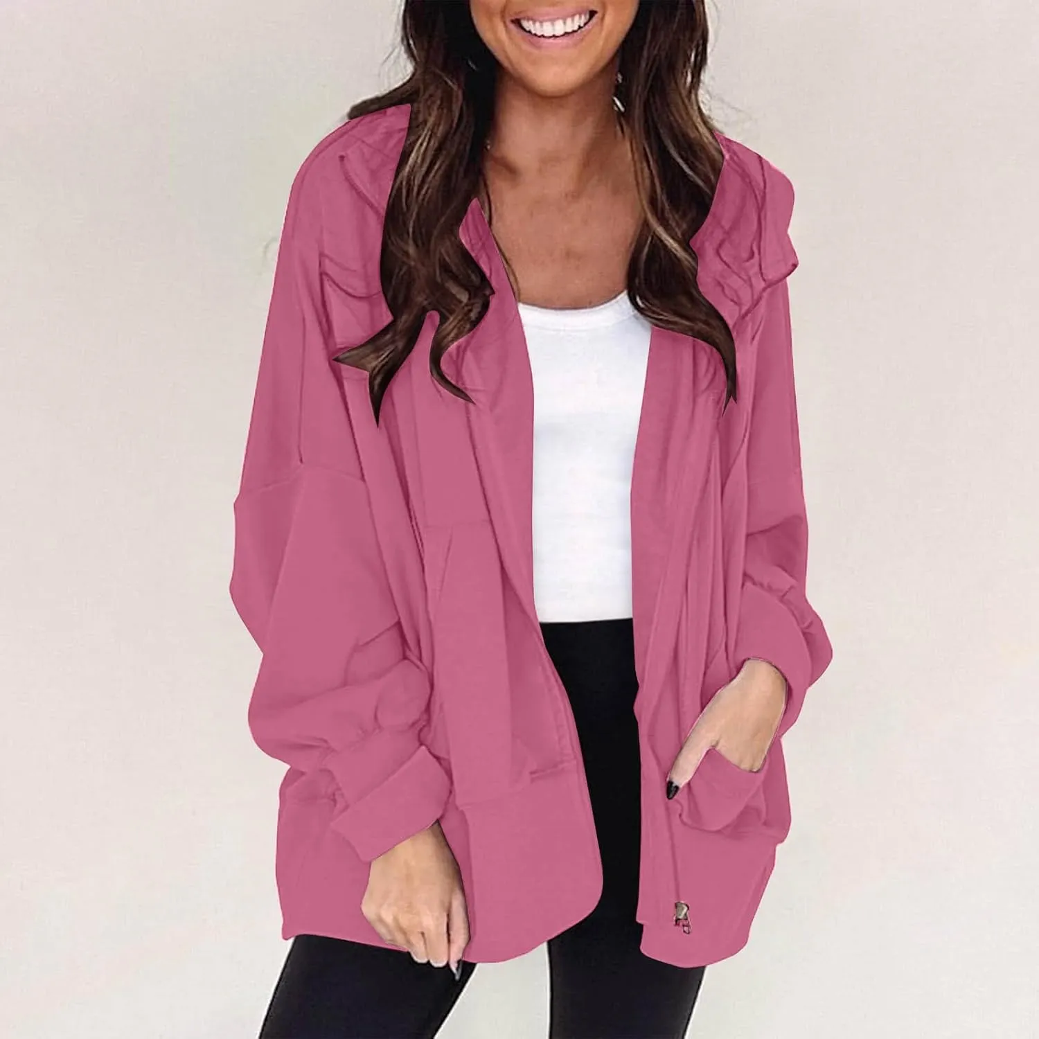 Womens Hoodies Oversized Sweatshirt Loose Casual Long Sleeve Zip Up Fall Outfits Fashion Jackets Outwear with Pockets