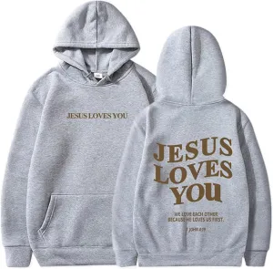 Womens Hoodies Pullover Jesus Loves You Letter Print Pullover Hoodie With Pocket Drop Shoulder Oversize Fall Winter Trendy