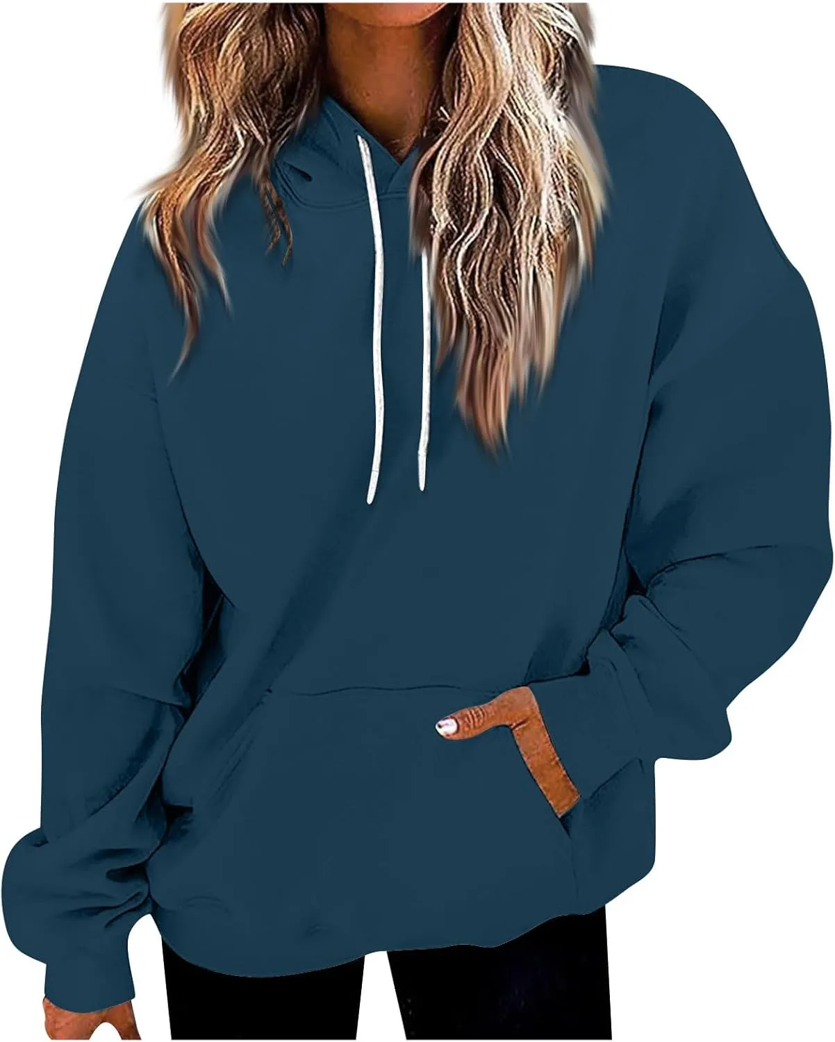 Women's Hoodies Sweatshirts Cute Long Sleeve Tops Loose Fleece Pullovers with Pocket