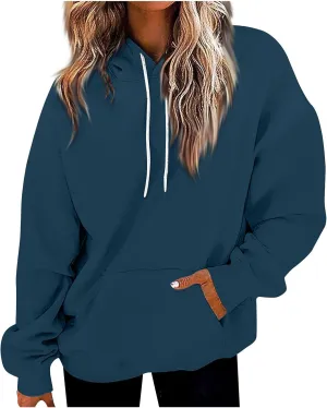 Women's Hoodies Sweatshirts Cute Long Sleeve Tops Loose Fleece Pullovers with Pocket