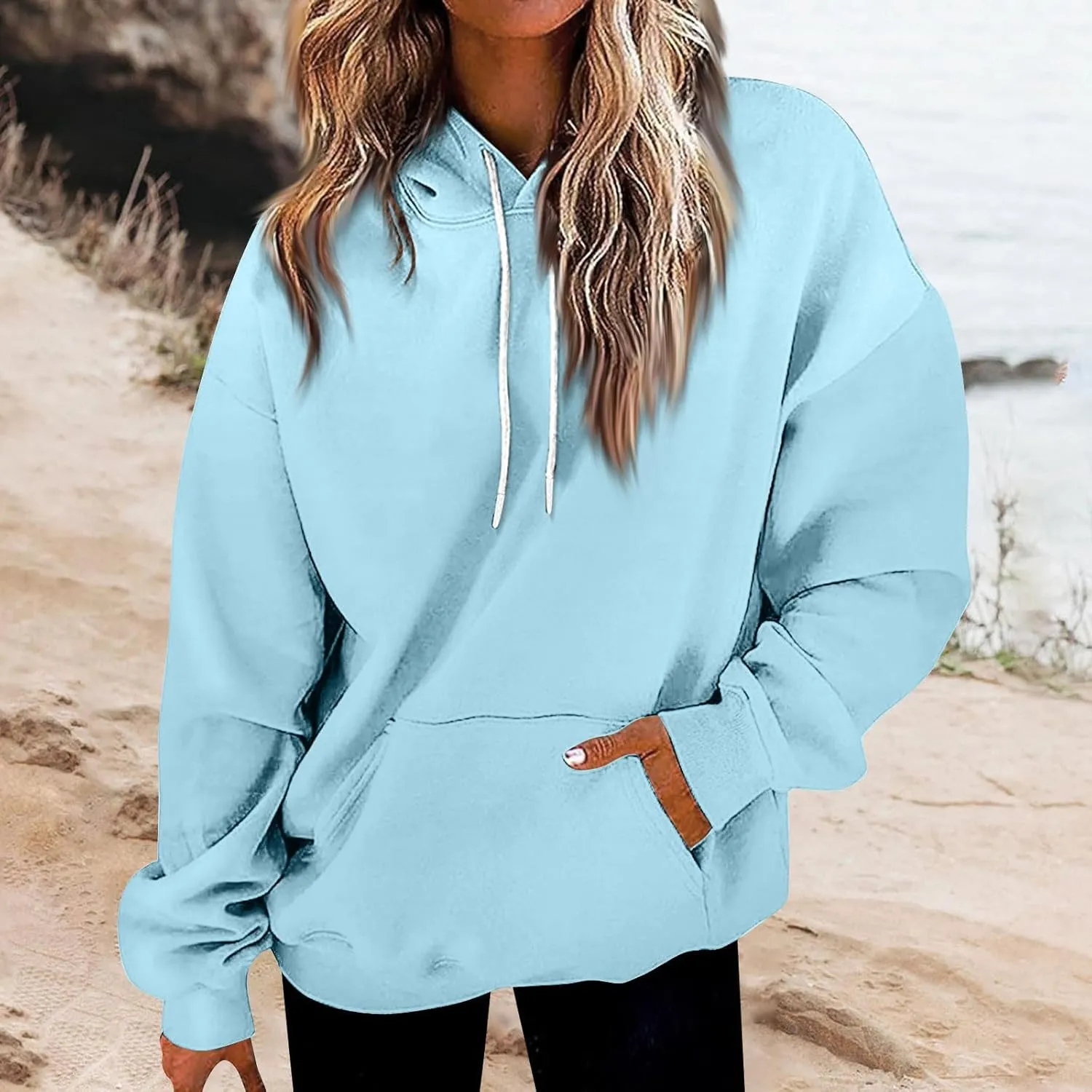 Women's Hoodies Sweatshirts Cute Long Sleeve Tops Loose Fleece Pullovers with Pocket