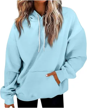 Women's Hoodies Sweatshirts Cute Long Sleeve Tops Loose Fleece Pullovers with Pocket