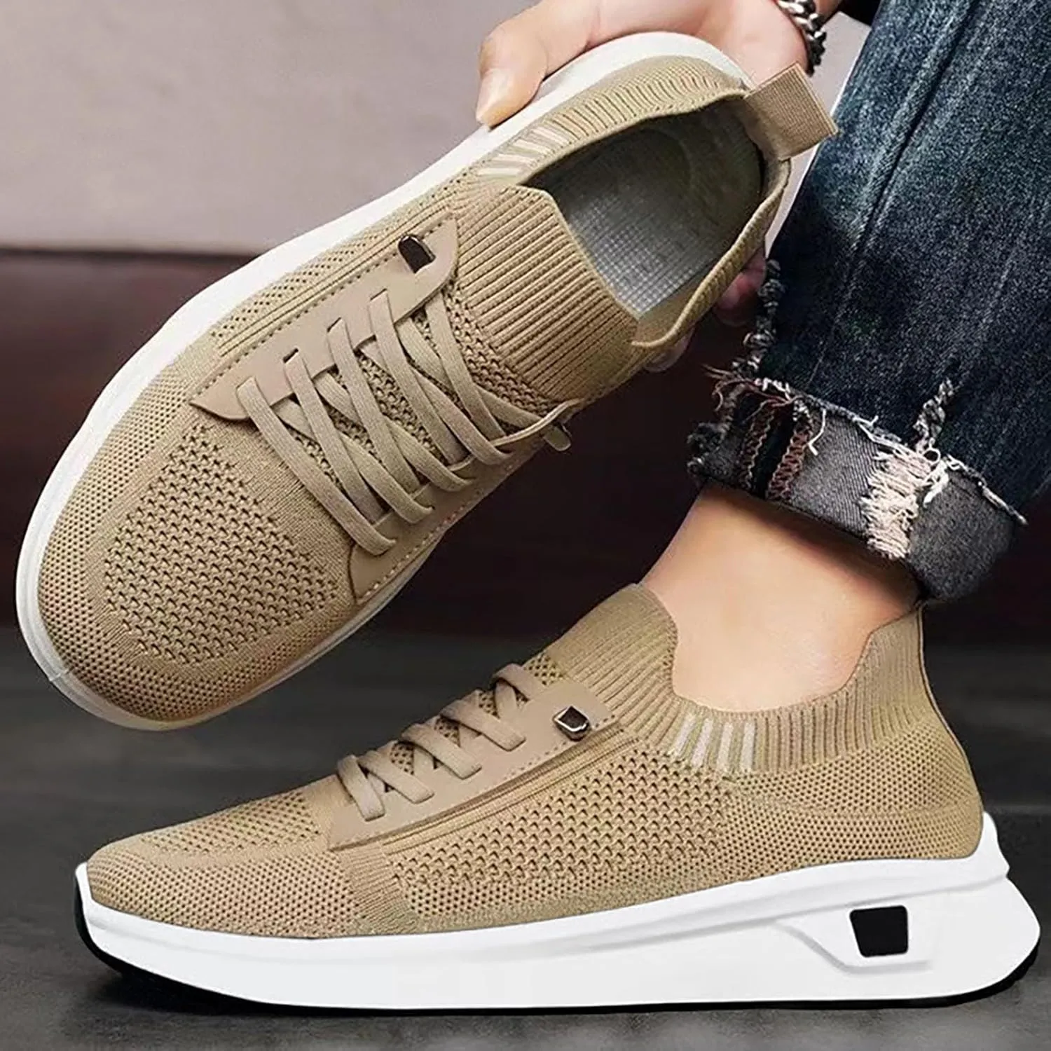 Women's Lac Up Platform Woven Sneakers Comfortable Lw Top Sneaker Mesh Breathable Lightweight Walking Shoes Slip On Cushion Sneakers