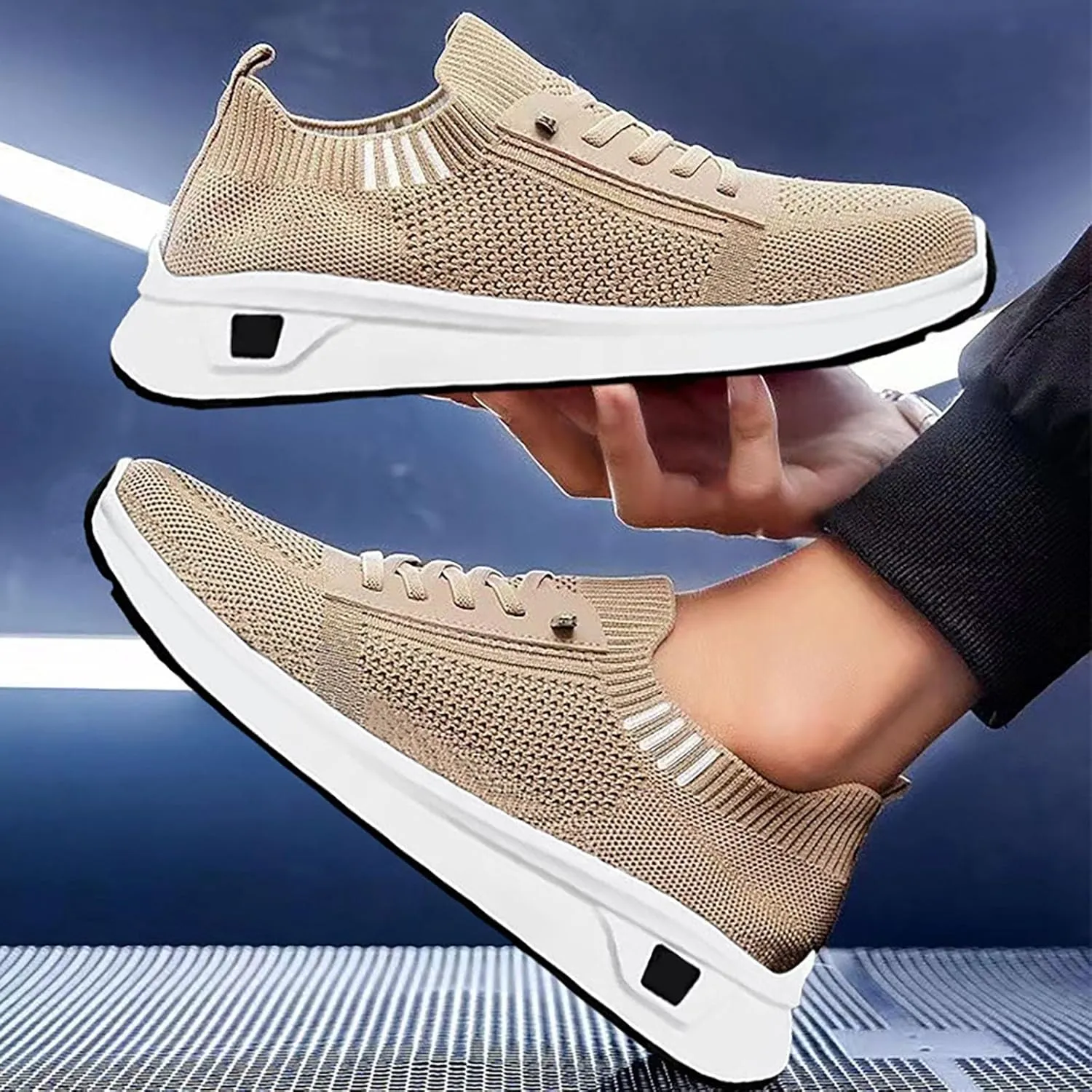 Women's Lac Up Platform Woven Sneakers Comfortable Lw Top Sneaker Mesh Breathable Lightweight Walking Shoes Slip On Cushion Sneakers
