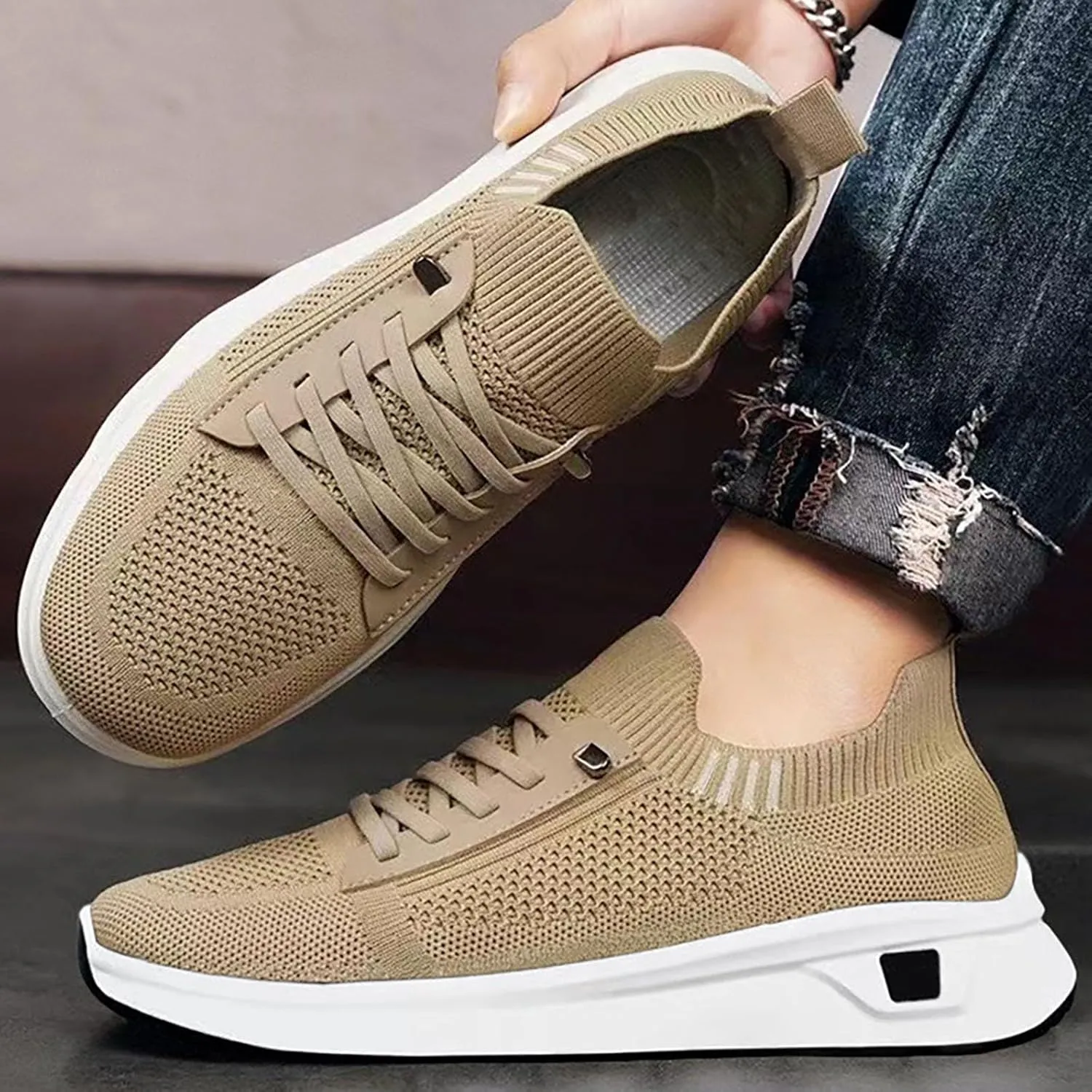 Women's Lac Up Platform Woven Sneakers Comfortable Lw Top Sneaker Mesh Breathable Lightweight Walking Shoes Slip On Cushion Sneakers