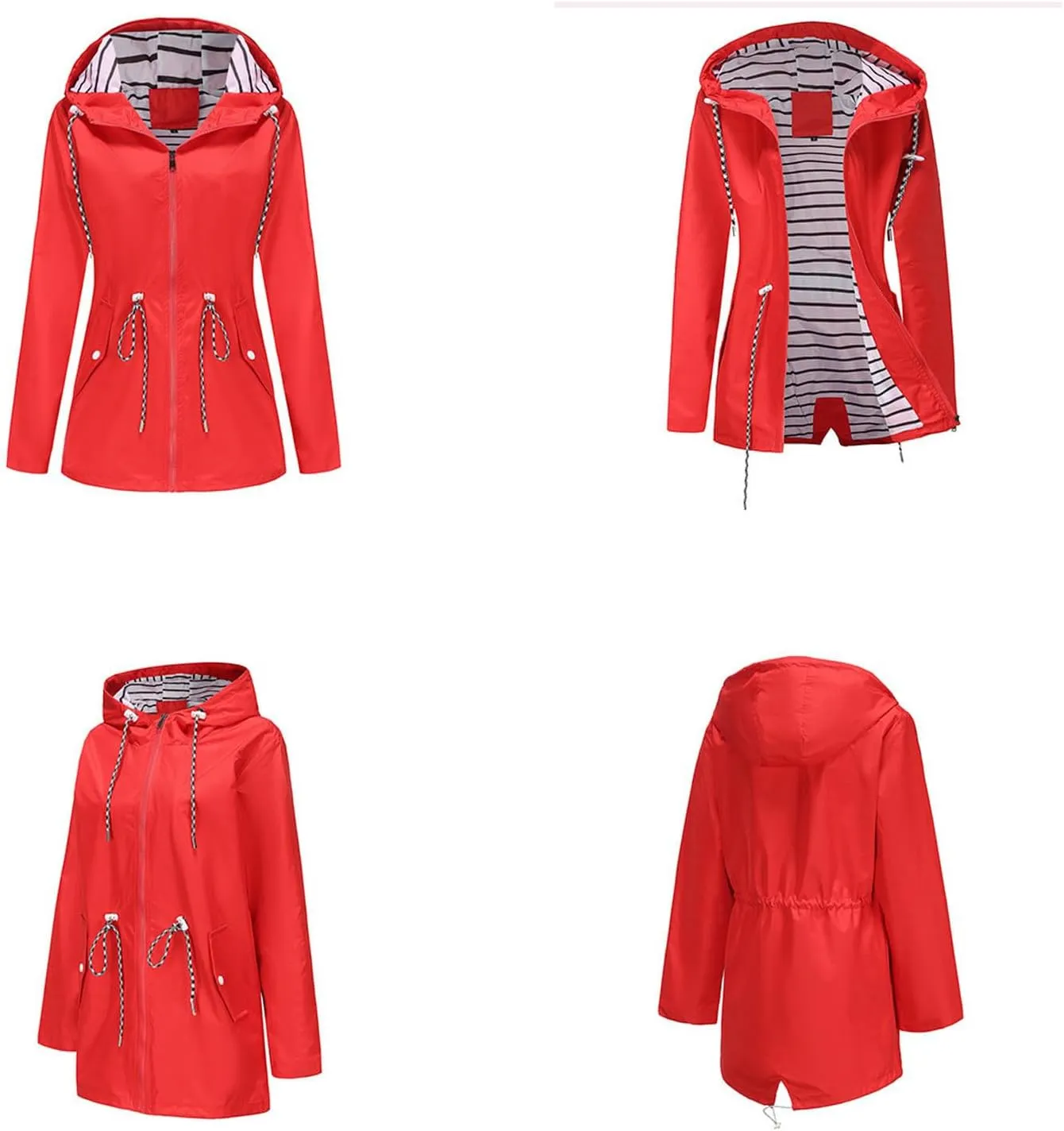 Women's Lightweight Hooded Waterproof Jacket Long Sleeve Oversized Outdoor Windbreaker Mid-Length Hooded Rain Coat