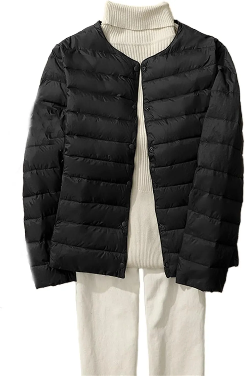 Womens Lightweight Puffer Jackets Fashion Collarless Button Down Jacket Packable Loose Winter Warm Down Coats