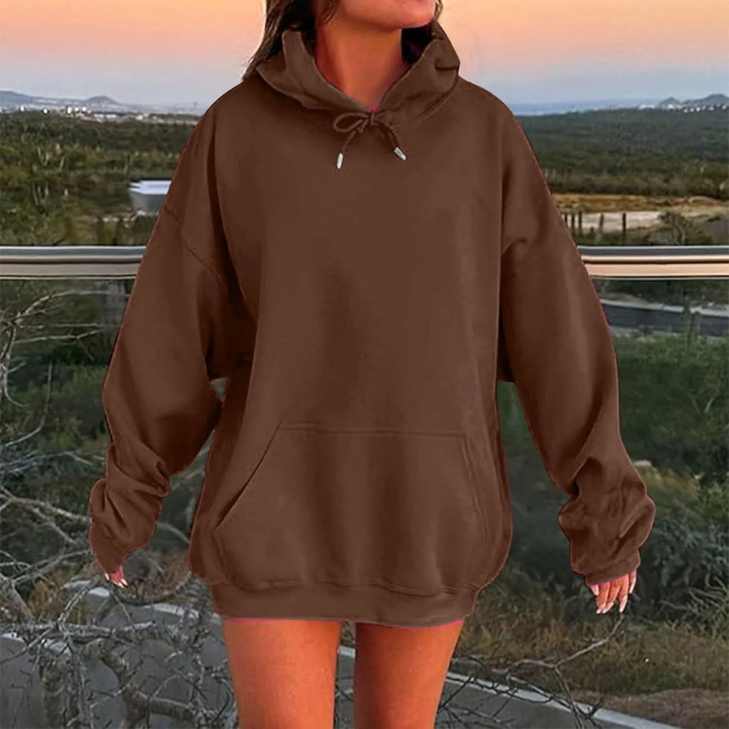 Womens Oversized Hoodies Fleece Sweatshirts Long Sleeve Fleece Sweater Pocket Pullover Fall Outfit Winter Fashion Y2k Clothes