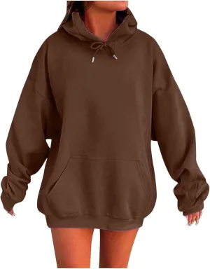 Womens Oversized Hoodies Fleece Sweatshirts Long Sleeve Fleece Sweater Pocket Pullover Fall Outfit Winter Fashion Y2k Clothes
