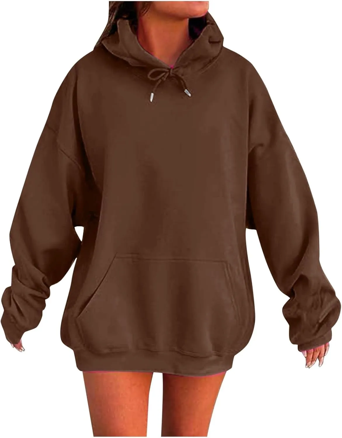 Womens Oversized Hoodies Fleece Sweatshirts Long Sleeve Fleece Sweater Pocket Pullover Fall Outfit Winter Fashion Y2k Clothes
