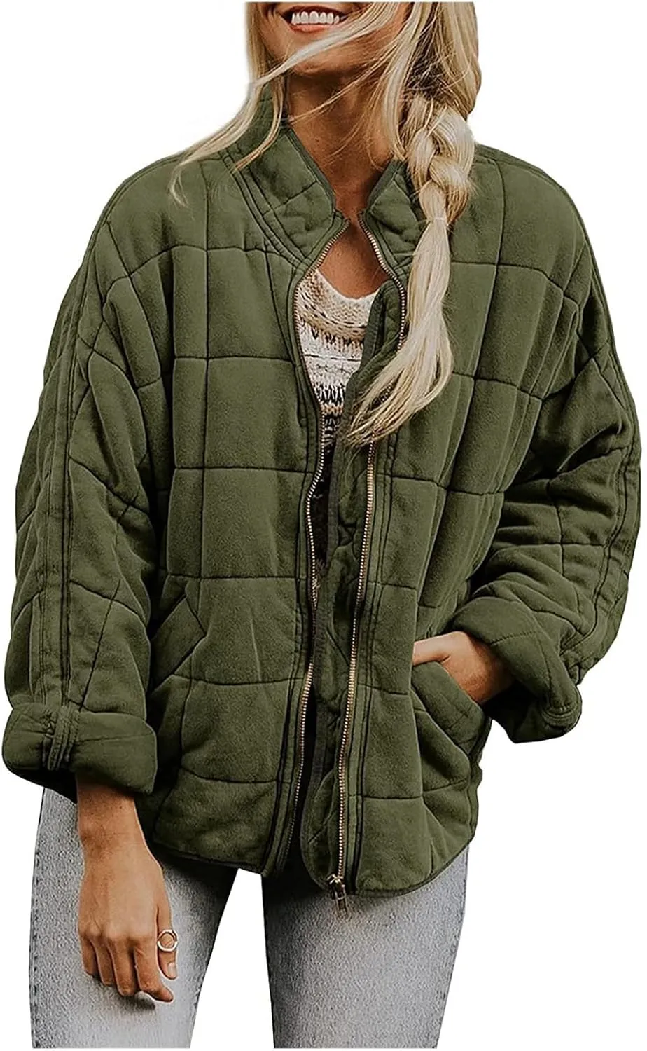 Womens Oversized Puffer Jacket Baggy Zip Up Quilted Lightweight Down Coat Long Sleeve Packable Short Down Coat Tops
