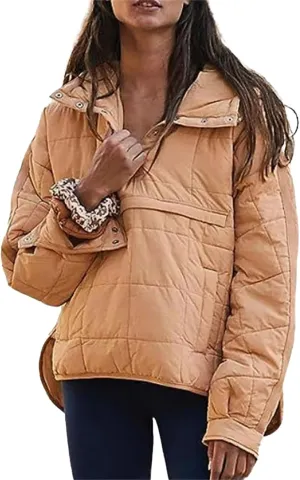 Womens Oversized Puffer Jacket Baggy Zip Up Quilted Lightweight Down Coat Long Sleeve Packable Short Down Coat Tops